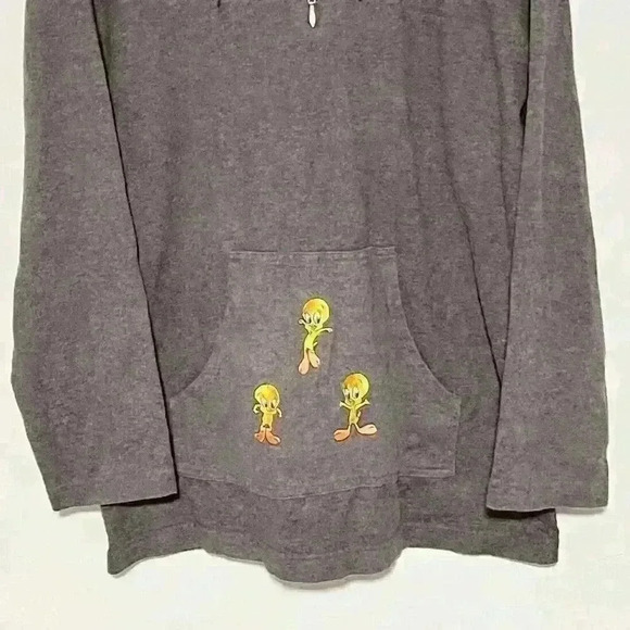 Warner Bros Tweety Bird Vintage Triple Tweety Hoodie Gray 90s Cartoon Adult M - Picture 5 of 6